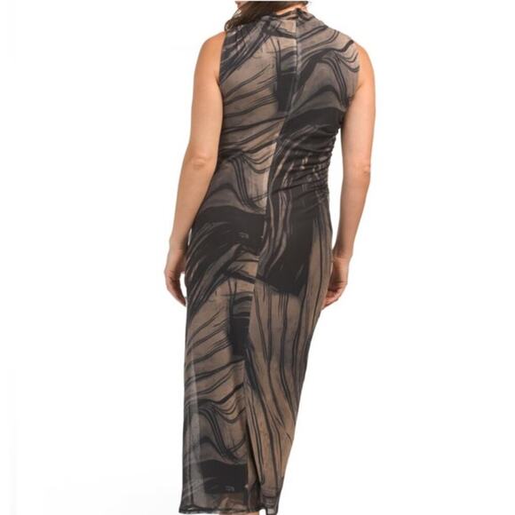 NWT House of Harlow 1960 Gathered Mock Neck Mesh Midi Dress - Picture 2 of 5